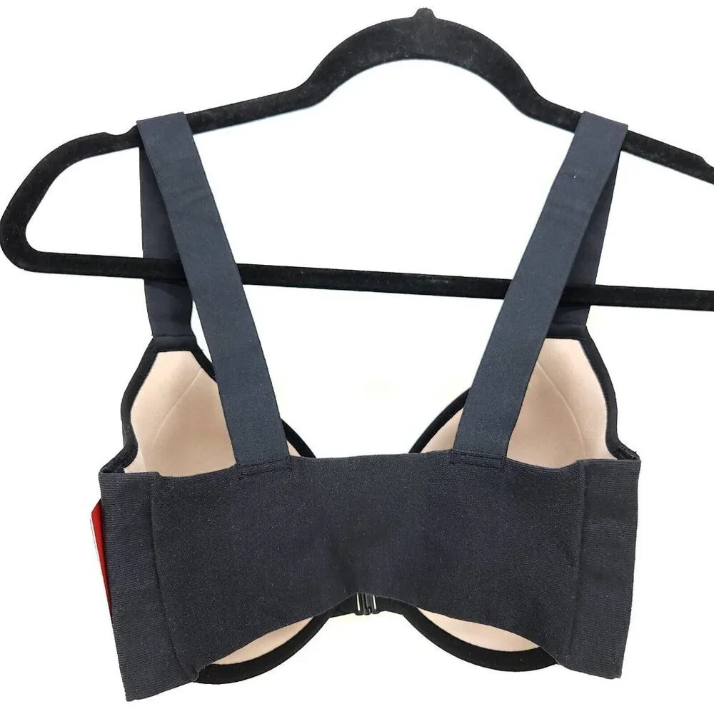 SPANX Bra Black Illusion Lace Full Coverage Underwire Front Close 32DD Stretch - Picture 2 of 15
